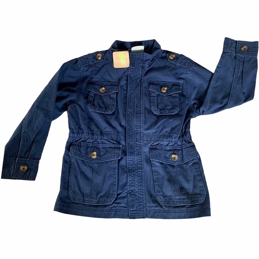 CRAZY 8 Girls Utility Cargo Jacket Below Hip Zip Up Velcro Sz S 5/6 Navy Blue